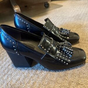 Marc Fisher Black Studded Tassel Loafers